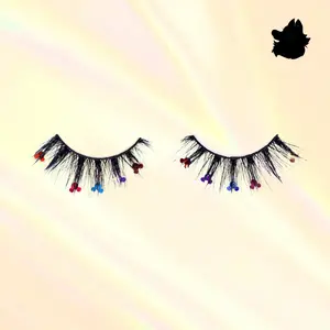 Magic Eyes Sequin Colorful Character Faux Mink Glue on Lash Strips Makeup Cat Eye Double Layered