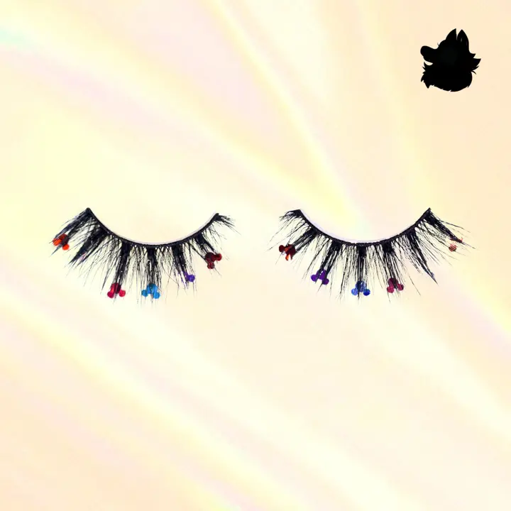 Magic Eyes Sequin Colorful Character Faux Mink Glue on Lash Strips Makeup Cat Eye Double Layered