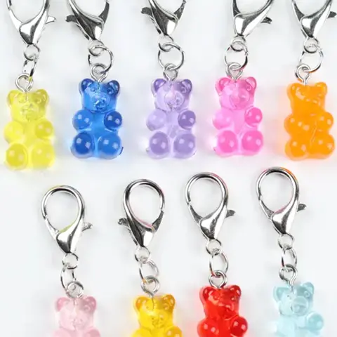20pcs Mini Cute Resin Bear Keychain Pendant Set, Cute Keychain Accessory, transparent Bear Shape Handmade DIY Pendant, Suitable For Birthdays, Weddings, Decorative Gifts For Family, Friends Or Teachers, Cute Keychain Kawaii