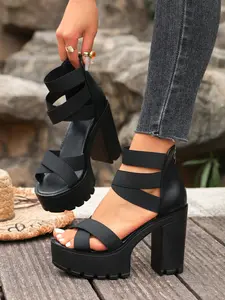 Women's Summer Comfortable Thick Sole High Heel Sandals, Waterproof Platform Design, Office & Daily Wear, PU Leather Upper Material