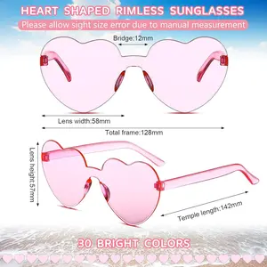 30 Pairs Heart Shaped Sunglasses Bulk Valentines Galentines Rimless Heart Sunglasses Candy Eyewear for Women Men