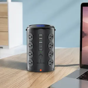 Heavy Duty Power Strip Tower with 16 Outlets and 5 USB Ports (2 USB-C), TenTrend 1500J Surge Protector with Multiple Outlets, 6 FT Extention Cord for Home Office Desk, Dorm Room Essentials Black