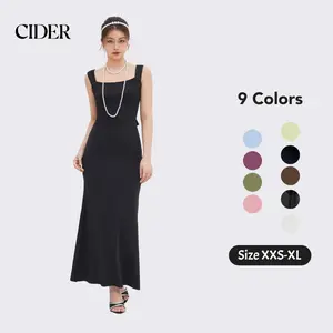 Cider Scoop Neckline Solid Bowknot Backless Maxi Dress