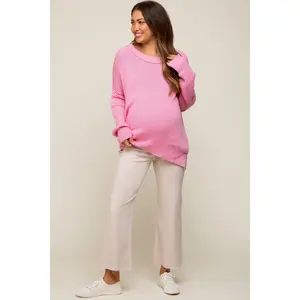 Pink Exposed Seam Side Slit Maternity Sweater