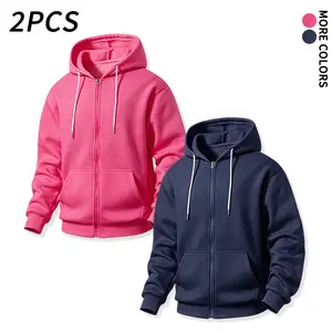 2-Pack Drawstring Zipper Hooded Sweatshirt & Casual Jacket with Kangaroo Pocket