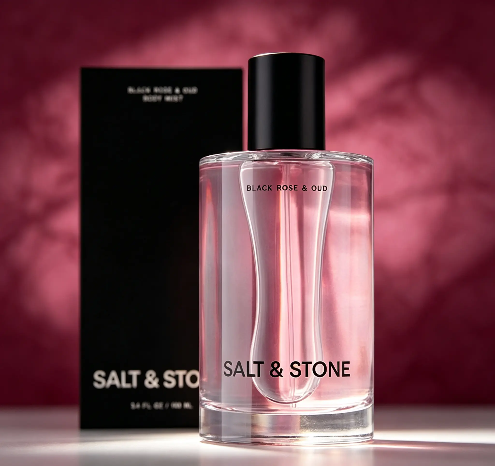 Salt & Stone Black Rose & Oud Unisex Body Mist 3.4 fl oz 100ml, Skincare Infused Hair & Body Spray with Glycerin & Red Algae, Hydrating Vegan Cruelty-Free Rich Woody Floral Fragrance for Men Women