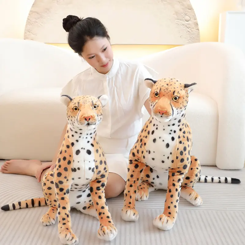 34-66CM Simulation Sitting Cheetah Plush Toy Plush Stuffed Wild Animal Doll Photography Props Home Decoration