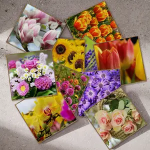 10/30/50PCS PBS Provence Square Tile Stickers, PVC Thickened Crystal Film Vibrant Realistic Flower Collection Waterproof Oil-Proof Peel & Stick for Kitchen Bathroom Home Decor
