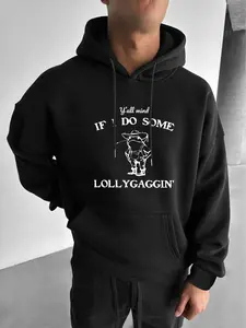 Unisex's Loose Letter & Frog  Print Drop Shoulder Hoodie, Fashion Casual Drawstring Pocket Hooded Sweatshirt for Daily Holiday Outdoor Wear, Men Clothes for Fall & Winter