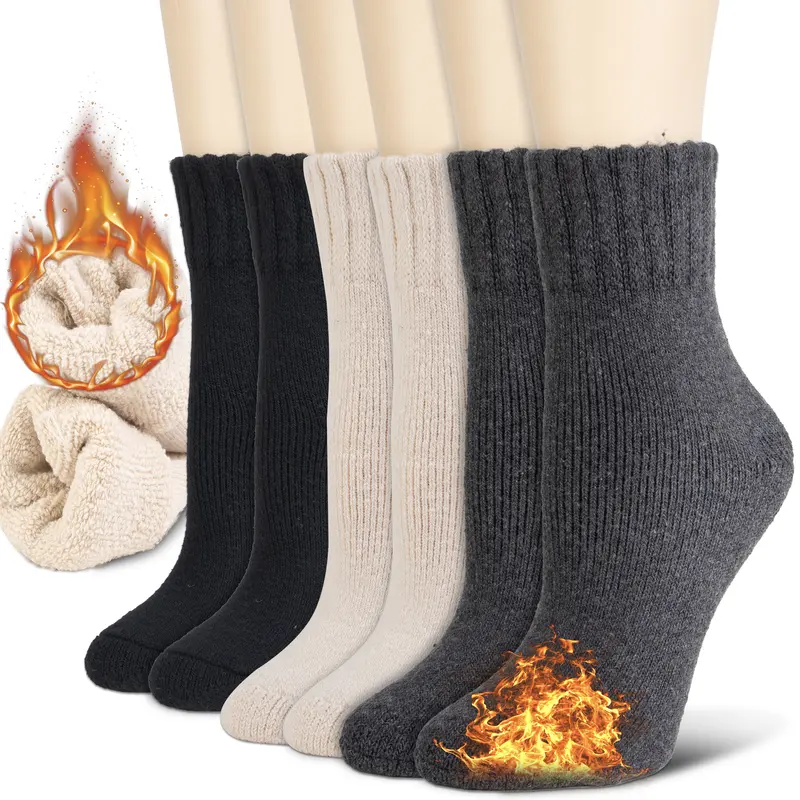 NevEND 3 Pairs Women Heavy Duty Thermal Boot Socks Winter Warm Insulated Heated Cotton Wool Work Crew Thick Warm Socks 9-13 Womenswear Underwear