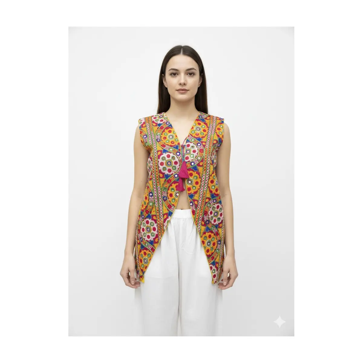 M-JKT3  Vibrant  Soft cotton base Artisan Crafted  with embroidered overlays Indian Koti Jacket with Mirror Work