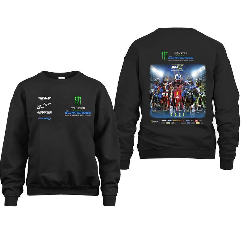 2025 AMA Supercross Championship Monster Energy Unisex 2 Side Pullover Hoodie Sweatshirt T-Shirt Off-Road Racing Hoodie Dirt Bike Hoodie Motocross Gear Mountain Biking Gear Menswear