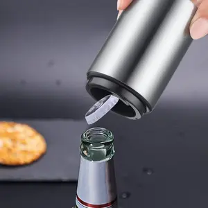 Magnetic Automatic Stainless Steel Push Down OpenerPremium Automatic Beer Bottle Opener (Stainless Steel,Silver), Quick Open Cap For Kitchen Home BarRestaurant Household Utensils, Bottle Cap OpenerKitchenware Modern,NoCap Can Escape, Drink Tools.