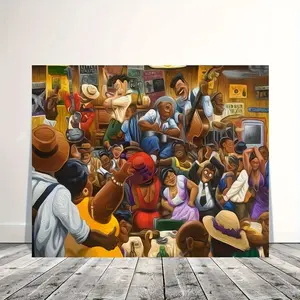 1 Piece Vibrant African American Night Carnival Canvas Art Print - Wooden Frame, Lively Singing and Dancing Scene, Wall Hanging Decoration for Bedroom and Living Room, Living Room Decoration|Art Canvas Prints|Durable Artwork, African American Wall Art
