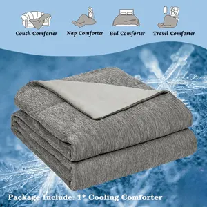 Grey Summer Cooling Comforter, Lightweight Breathable Comfort, Cooling Blanket for Hot Sleeper, Thin Cool Bedding, Air Conditioning Blanket, Super Thin Cool Bedding Gift, Bedroom Dorm All-Season Use