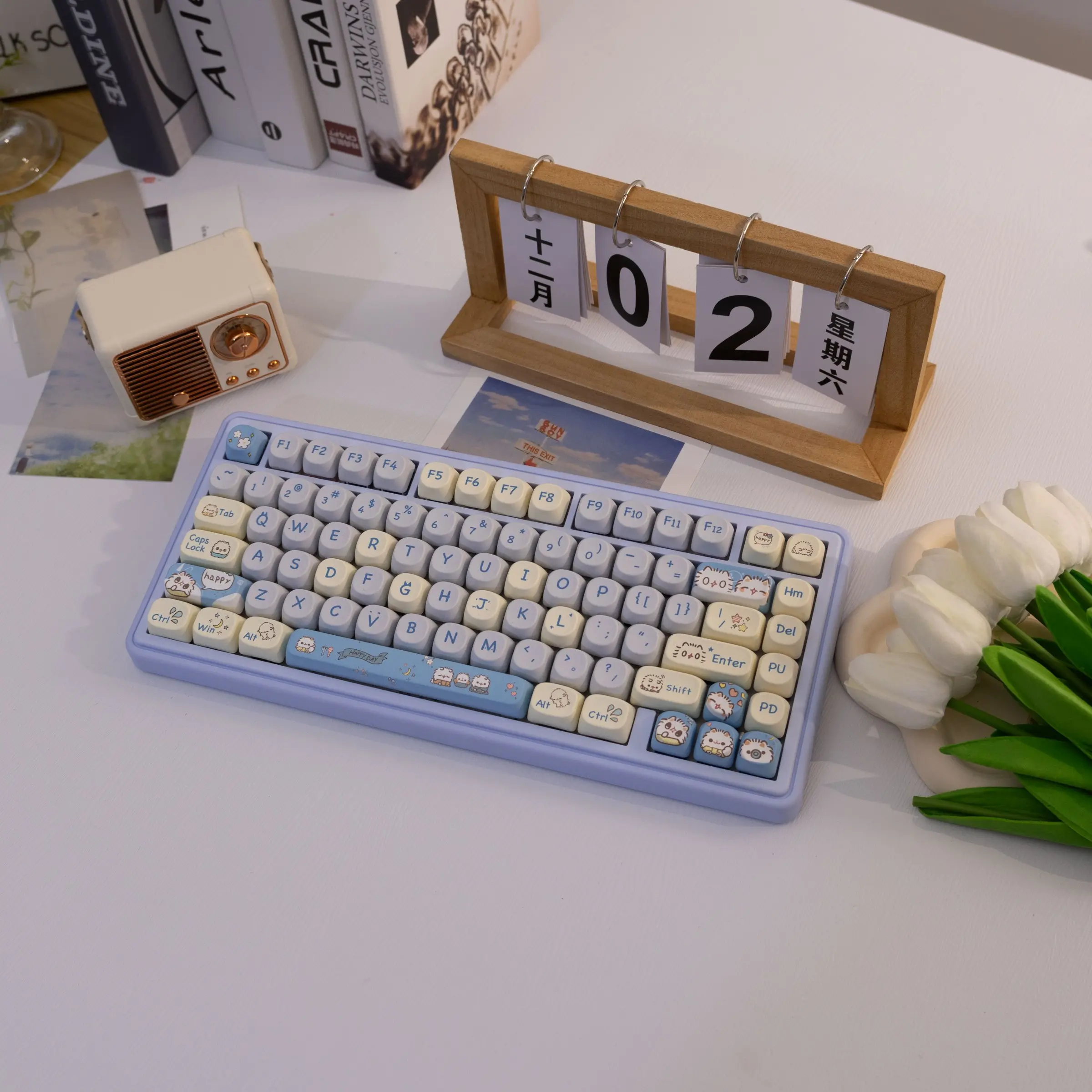 149 Key Blue Cat Theme Pbt Keycap Set, Dye Sublimation Process, Moa Profile, Compatible with Mx Axes, for 61/64/68/87/96/104/108 Keyboards, Gaming Keyboard Accessories