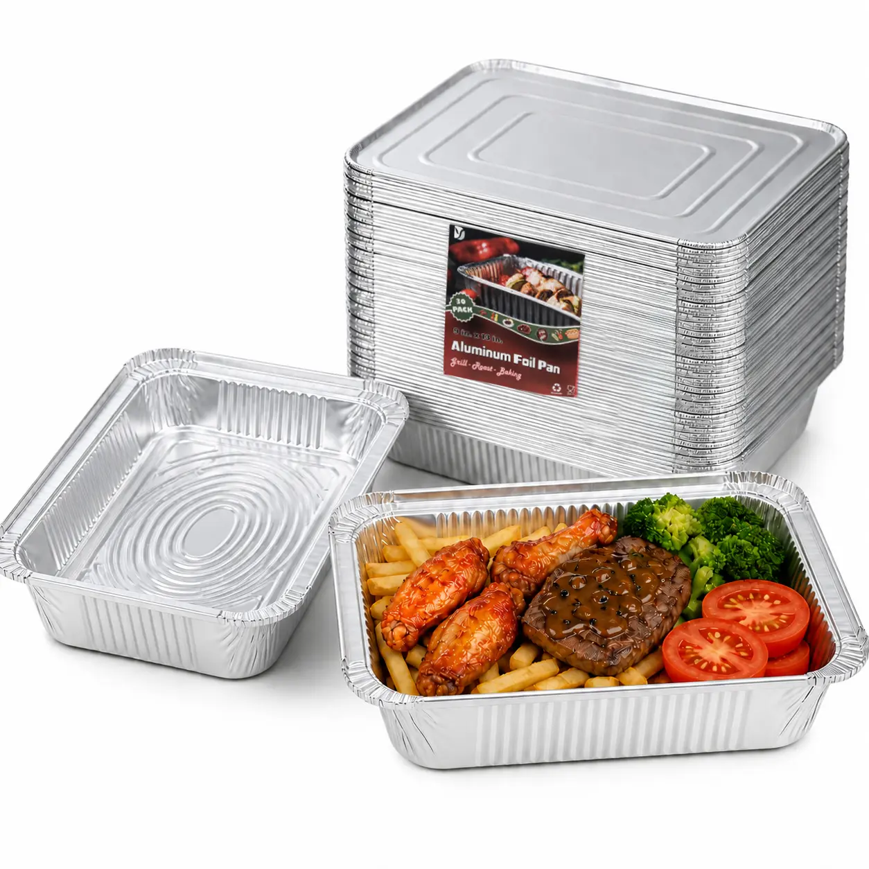 30 Pack Aluminum Pans with Lids 9x13  , Disposable Half Size Foil Pans | Heavy Duty Aluminum Foil Pans for Baking,Roasting, Meal Prep, Food Storage, Parties, Catering - Oven, Freezer & Grill Safe