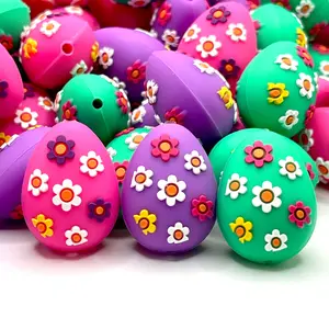Hoppy Little Eggs 3D Silicone Focal Beads - Easter Egg Shape Beads for Crafting DIY Supplies with Flowers