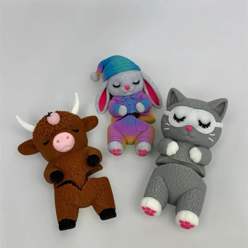 3D Printed Tired Animal Statue  - Desk Buddy Collectible Home Decor Cat Highland Cow Bunny Statue for Home