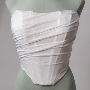 French Tulle White Ruched Mesh Corset Top (Size M)