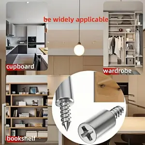 30pc/60pcs Metal Shelf Support Pegs Set, Anti-Slip Sleeves and Self-Tapping Screws, Cabinet Divider Press Aluminum Board Bracket, Wall Mount, Wall Mounted Shelf, Living Room