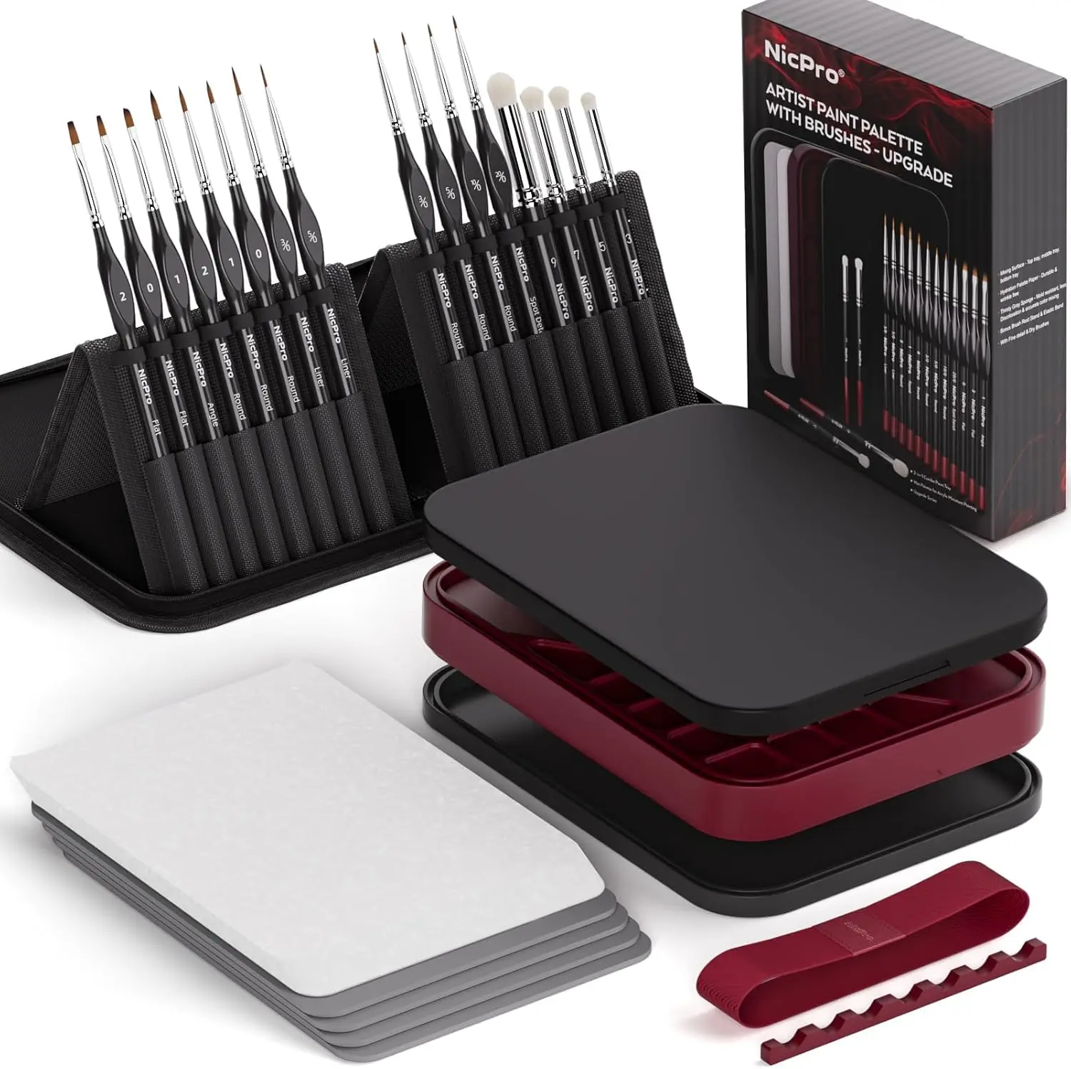 Professional Miniature Painting Kit with Wet Palette and Paint Brush| Stay Wet Palette, 16PCS Detail Paint Brushes Drybrush with Nylon Bag, 100PCS Pallet Paper, 4PCS Sponge, Paint Saver Palette