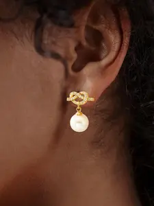 Faux Pearl & Rhinestone Decorated Knot Design Dangle Earrings, Elegant Jewelry for Women & Girls, Trendy All-match & Exquisite Jewelry for Birthday Gift