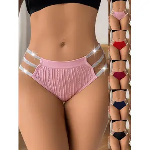 5PCS Women's Clothing Textured Hollow Out Glitter Seamless Panties - Comfortable Breathable Stretch Sexy Underwear Women's Underwear Womenswear Knitted