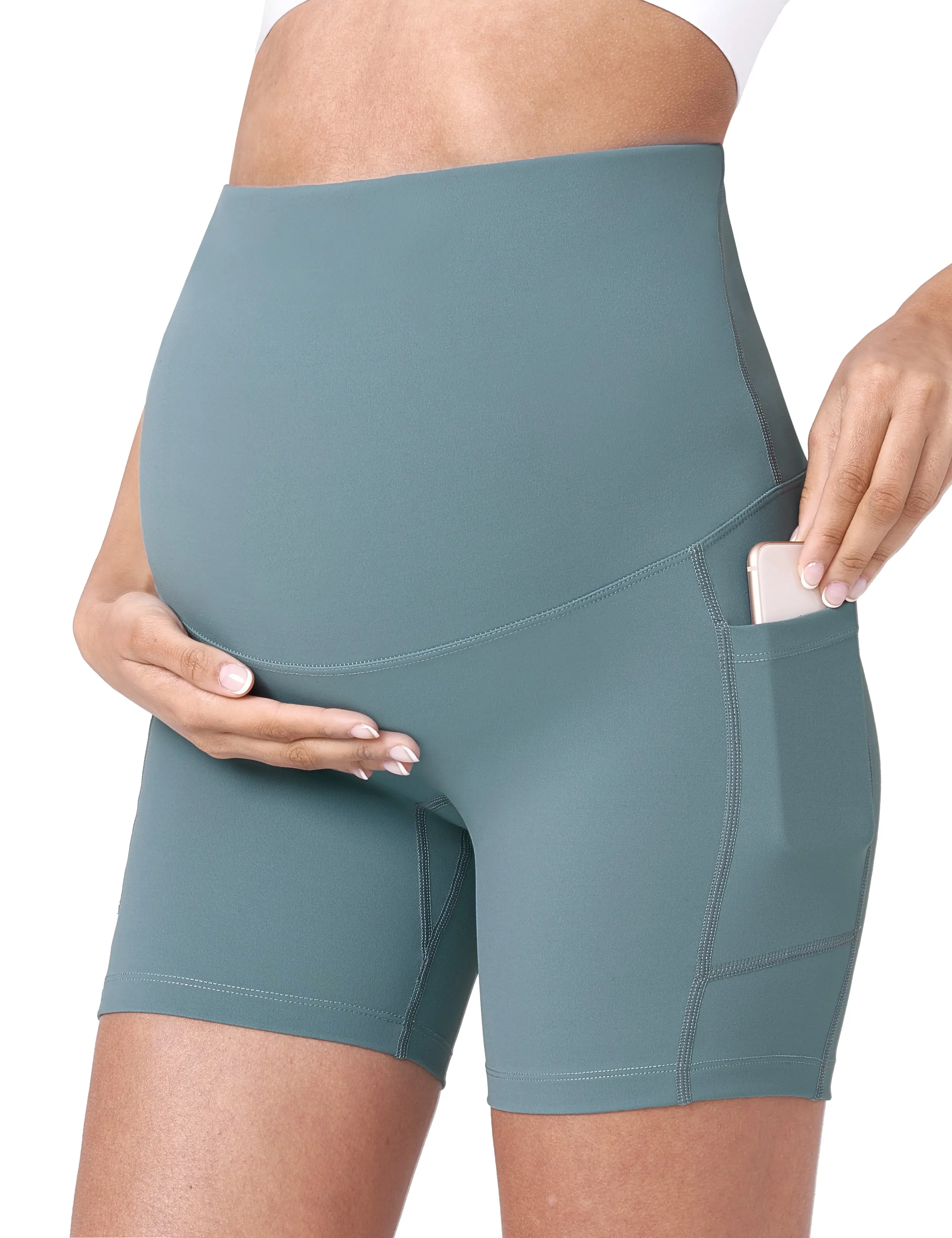 POSHDIVAH Women's Maternity Yoga Shorts Over The Belly Bump Summer Workout Running Active Short Pants with Pockets 5" maternity solid summer clothes c