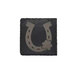 Laser Engraved Slate Coasters with Horseshoe Design: Add Rustic Charm and Good Luck to Your Table! (4 pcs.)