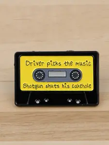 "Driver picks the music ,shotgun shuts his cakehole" Vintage Cartoon Tape Design Pin, Durable Metal Pins, Durable Zinc Alloy Material, Casual Style Backpack Decoration, All Seasons Accessory