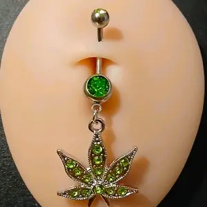 Green Hemp Weed Leaf Belly Piercing