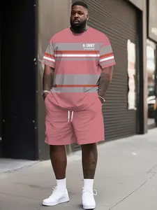 Men's Large Size Casual Sports Set, Sports Clothing Set, Athleisure Wear Set, Breathable Outdoor Leisure T-Shirt and Five-Pocket Pants, Summer 3D Print, Loose-Fit, Summer Sports Clothes, All Seasons
