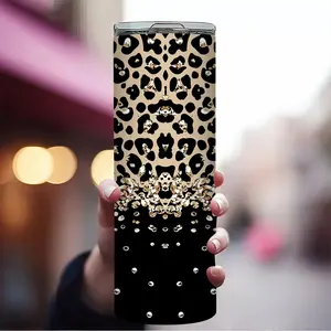1pc 20oz stainless steel water bottle with a leopard print design and straw. Suitable for fitness, travel, driving, and everyday home use. Makes a great gift for family and friends.