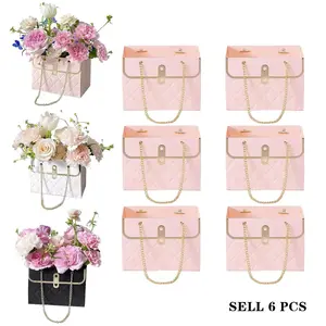 6 Piece Rose Packaging Box Set, Elegant Handbag for Valentine's Day, Wedding Gift Box, Party Gifts, Mother's Day Floral Bag