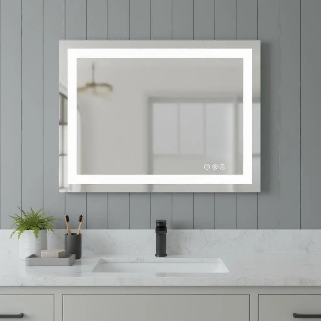 HomeRoots 636263 28 in. Clear Lighted Frameless Bathroom Vanity Mirror