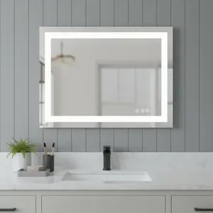 HomeRoots 636263 28 in. Clear Lighted Frameless Bathroom Vanity Mirror