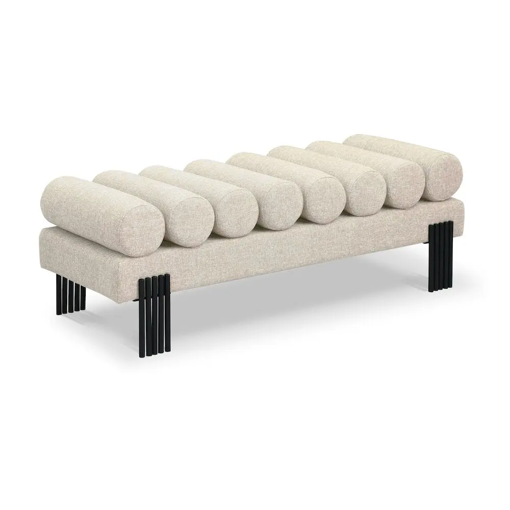 Akeela Beige Linen-Textured Fabric Bench with Metal Legs, Indoor Furniture Stool for Home Use