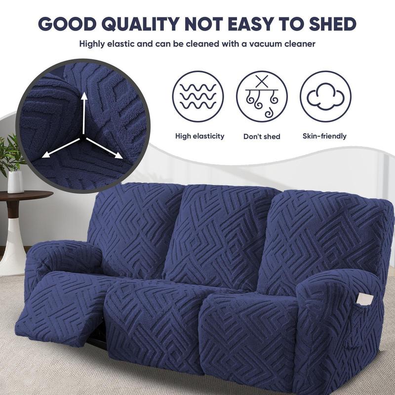 3-Seater Soft Recliner Chair Cover, Washable Sofa Couch Slipcover with Pocket, Nonslip High Elasticity Furniture Protector for Living Room, Bedroom & Home Decor