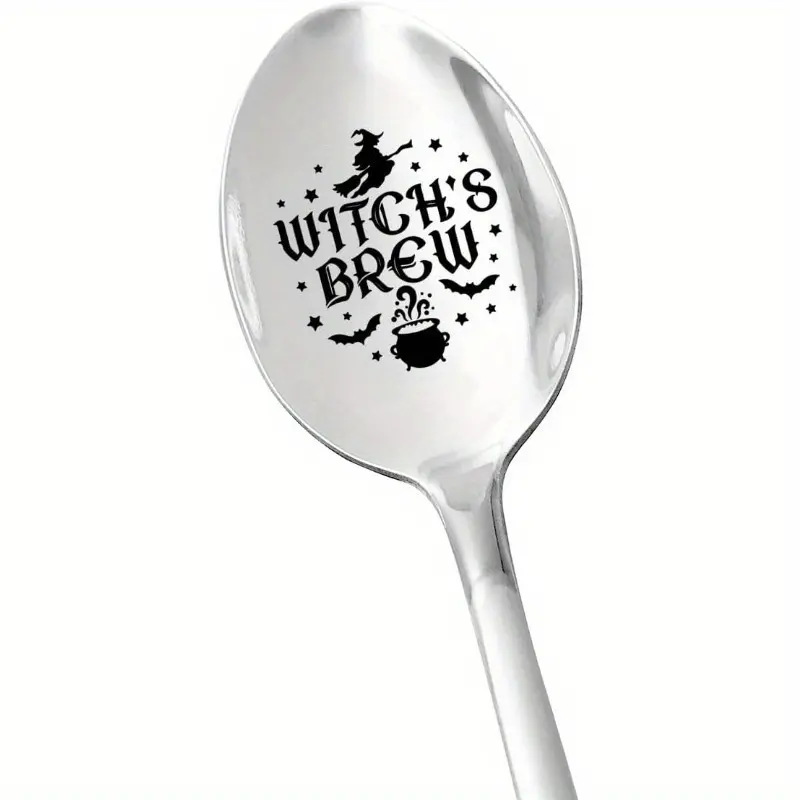 Witch's Potion Engraved Stainless Steel Spoon, Tableware, Cutlery, Tea Scoop, Coffee Spoons, Perfect for Coffee & Hot Chocolate, Ideal Gift for Halloween, Thanksgiving, Christmas
