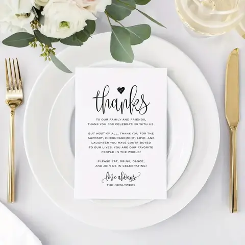 50 Pcs Wedding Thank You Cards, Elegant Font, 3.94x5.91 Inch, Perfect for Table Decorations, Celebrations & Special Events