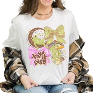 Mental Health SHIRT- Take It Easy Frogs Bleached Shirt Comfy Unisex Jersey Top Casual Vintage Style Short Sleeve Crew Neck Medium Length