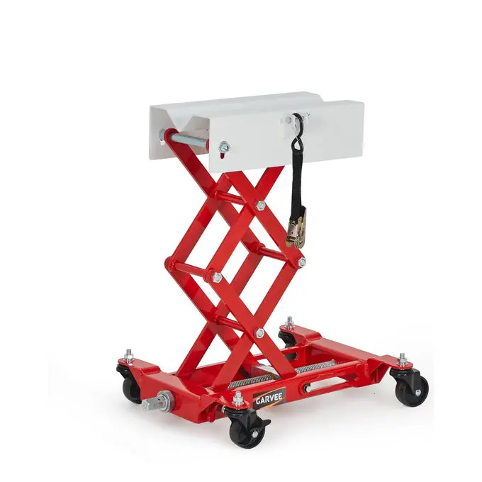 [FLASH SALE] Garvee 450 LBS Heavy Duty Low Profile Powertrain Jack - 7-23" Adjustable Hydraulic Lift with Safety Straps & 4-Wheel Swivel Casters for Auto Repair Garage (Red Body + Red Fork + White Cover)