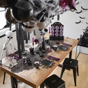 Halloween Table Runner Black Lace Spider Web 18 x 72 Inch for Party Dinner Table Decoration