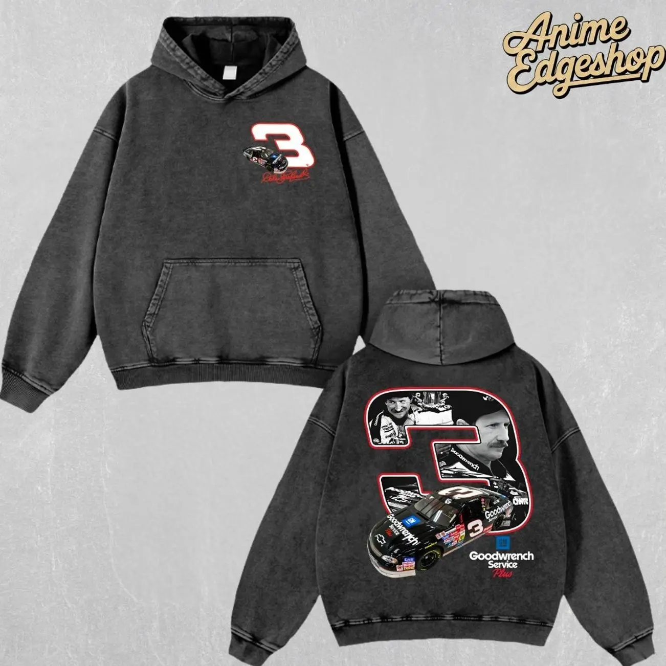Retro Vintage Dale Earnhardt NASCAR Washed Hoodie & T-shirt | Oversized Heavy Cotton Racing Streetwear Sweatshirt | Cool Unisex Gift for Him, Her & Car Fans | Classic No.3 Goodwrench Graphic Top TVC