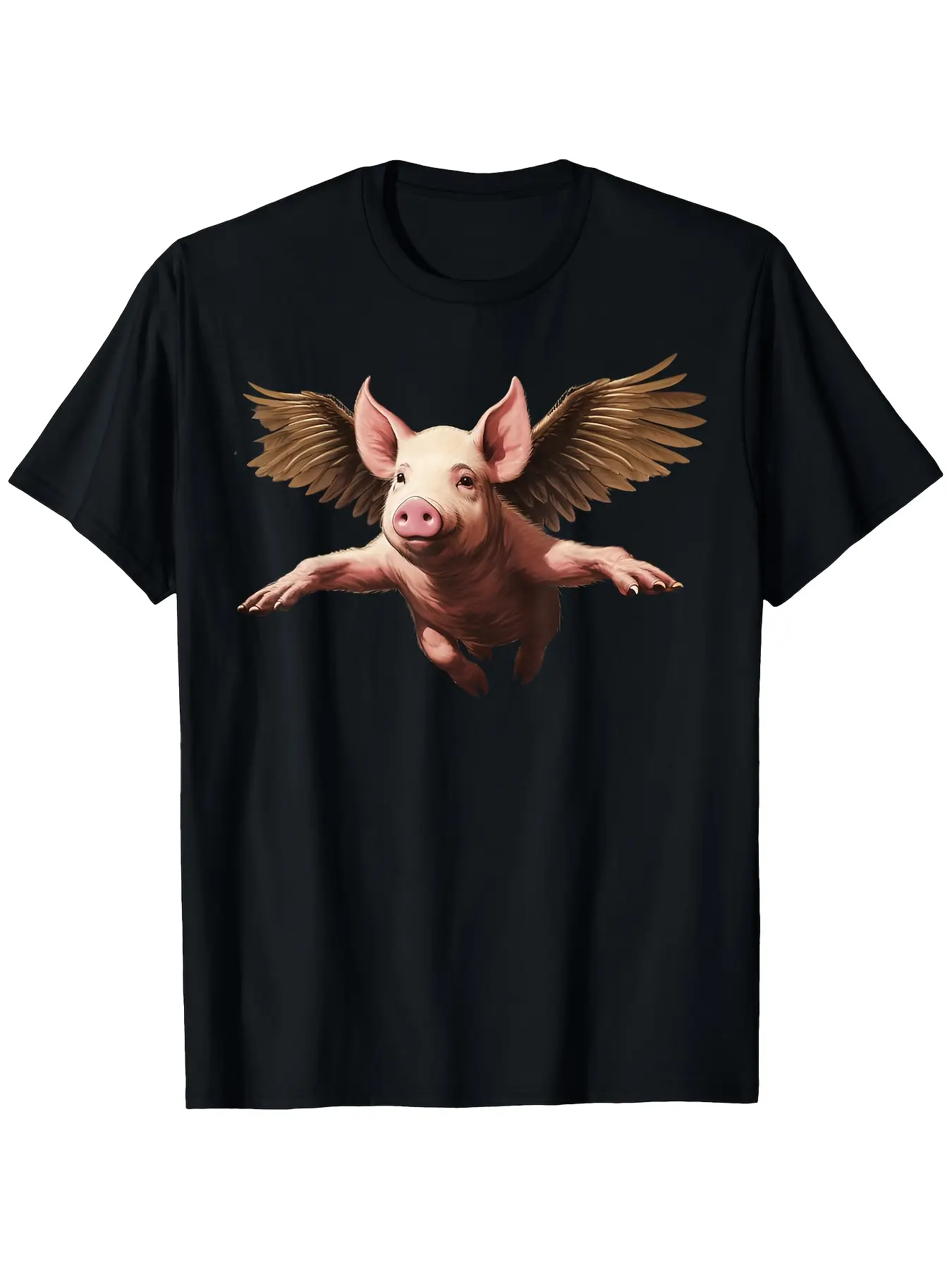 Men's Funny Flying Pig with Realistic Wings T-Shir unisex soft cotton short sleeve t shirt, vintage graphic casual tee for men women teens, perfect birthday holiday gift for camping travel gym daily street casual wear