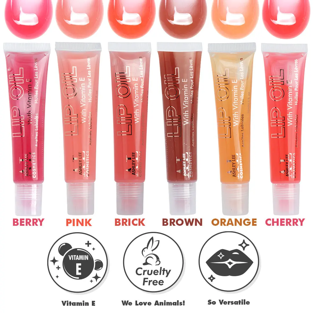 Lip Oil - 6 Pack Hydrating, Glossy, Clear, Plumping, Oil Lip Gloss w/ Vitamin E