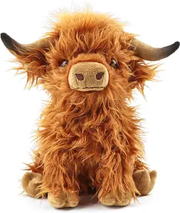 Brown Cow Highland Cow Stuffed Animal Adorable Soft Scottish Cow Plush Toy for Kids Baby Girls Boys Farm Animal Cattle Decor Gift