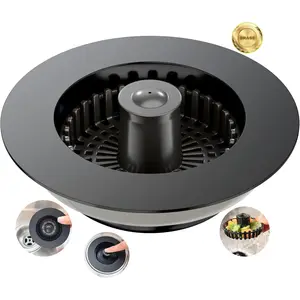 Sink Drain Strainer with Anti-Clog Basket, 3 in 1 Kitchen Sink Strainer Stopper for US Standard 3-1/2'' Sink Hole, Brass BlackGift