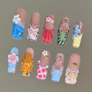 NailVesta TROPICAL BREEZE – 100% Handcrafted 3D Press-On Nails | Reusable, Long-Lasting, Salon-Quality black lace nail art nail art